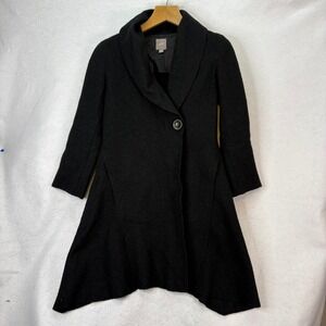 J Jill Black Wool Blend‎ Asymmetrical Shawl Collar Button Front Coat Women's S